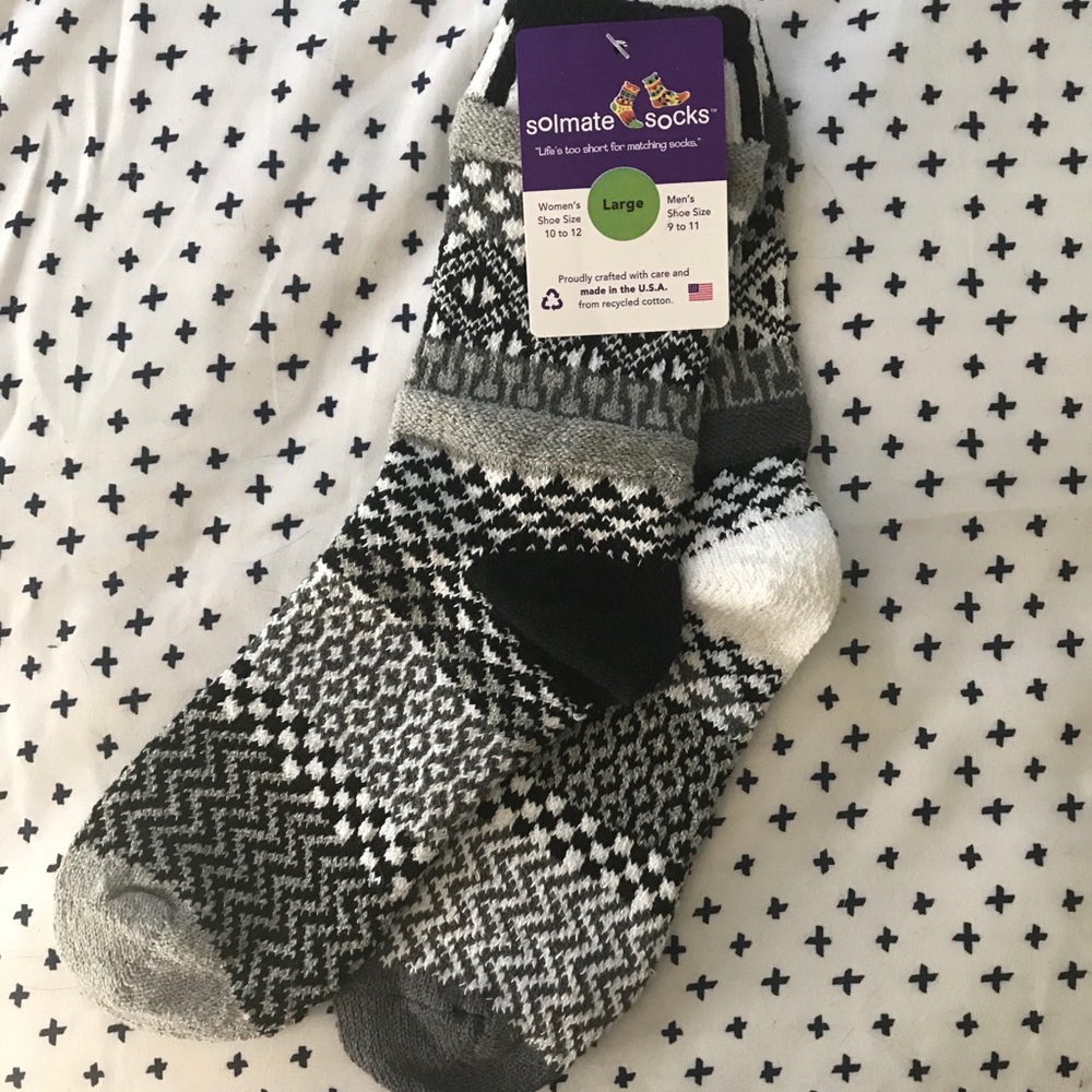 Solmate Socks Men's Black White Gray Patterned Crew Socks
